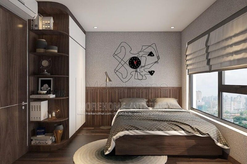 Thảm trải sàn tròn tròn nhỏ vừa giúp đôi chân bạn không bị lạnh khi bước xuống giường vừa tạo cảm giác thông thoáng cho căn phòng.