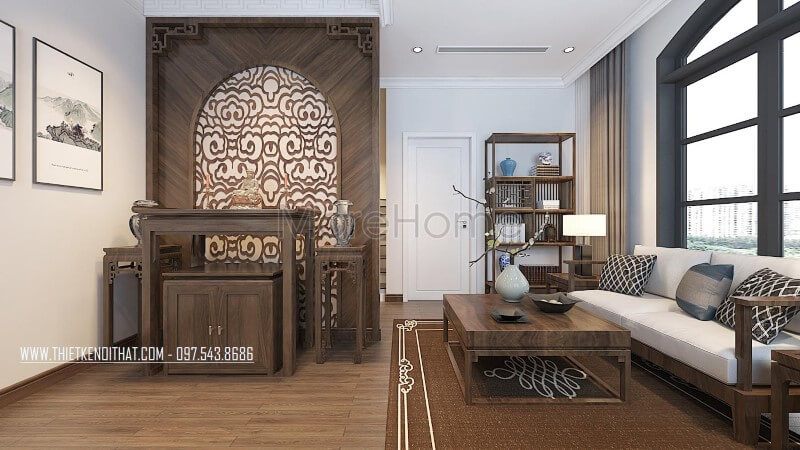 Kệ tủ trang trí, bỏ các vật dụng phòng thờ đơn giản, hiện đại
